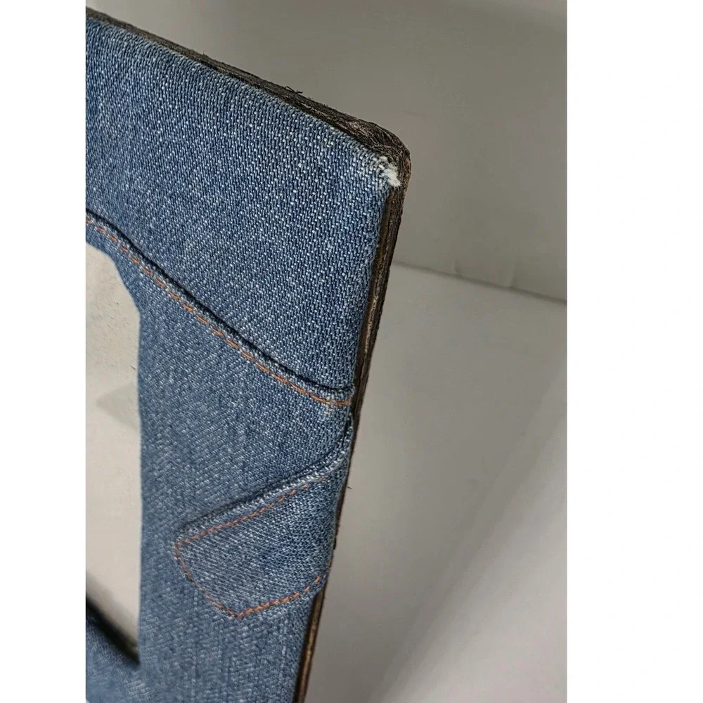 Blue Denim Fabric Picture Frame with Buttons and Contrast Stitching 4x5 Tabletop